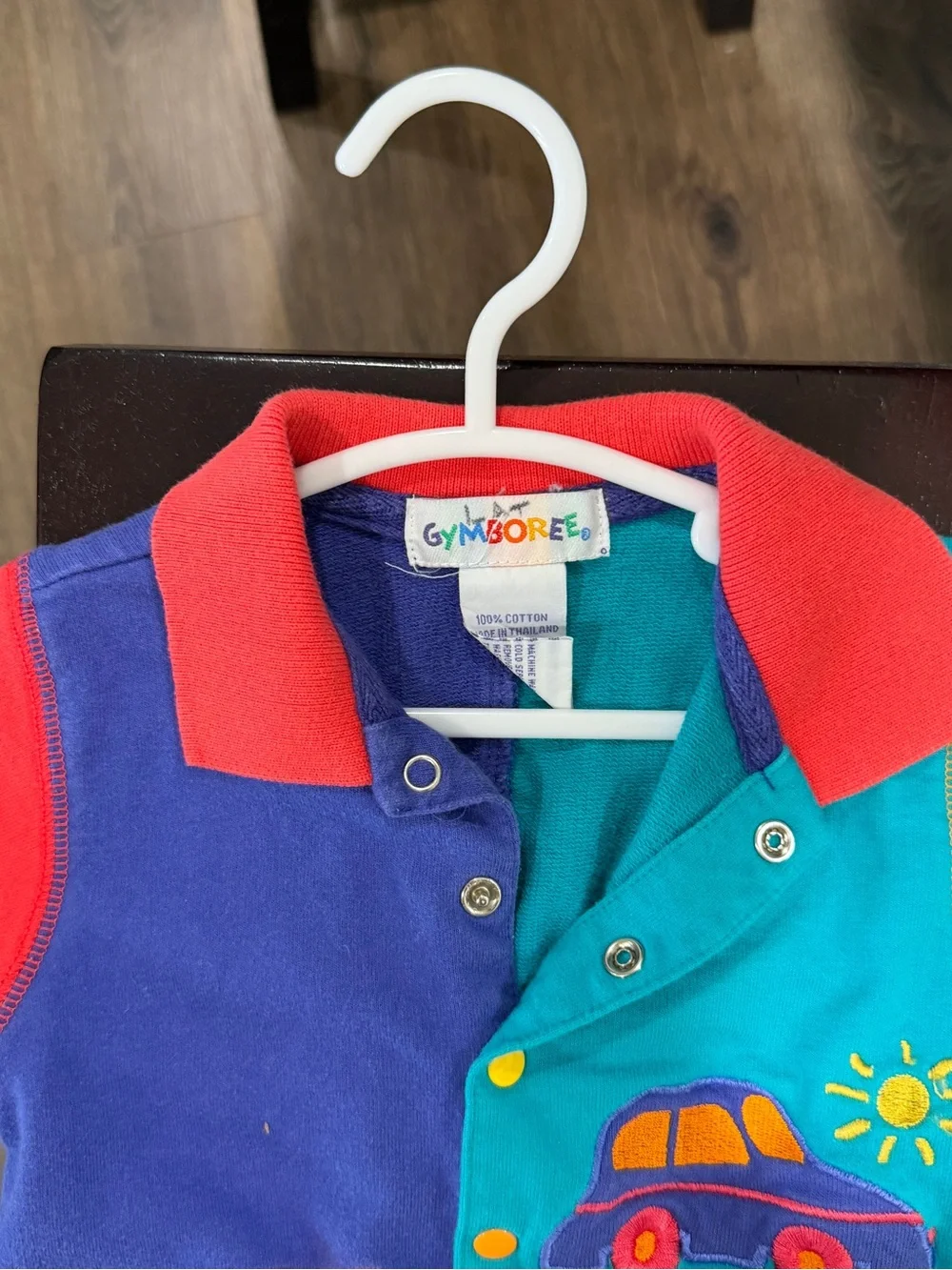 Gymboree Bright Colorblock Romper with Car and Boat Appliqués